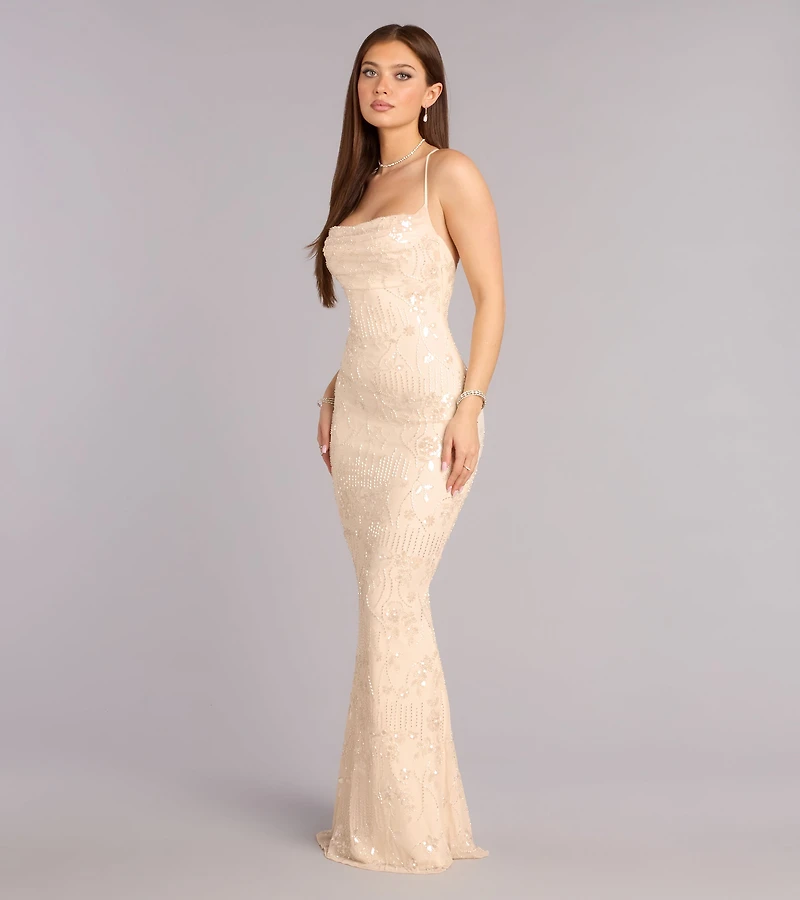 Sera Formal Sequin Beaded Mermaid Dress