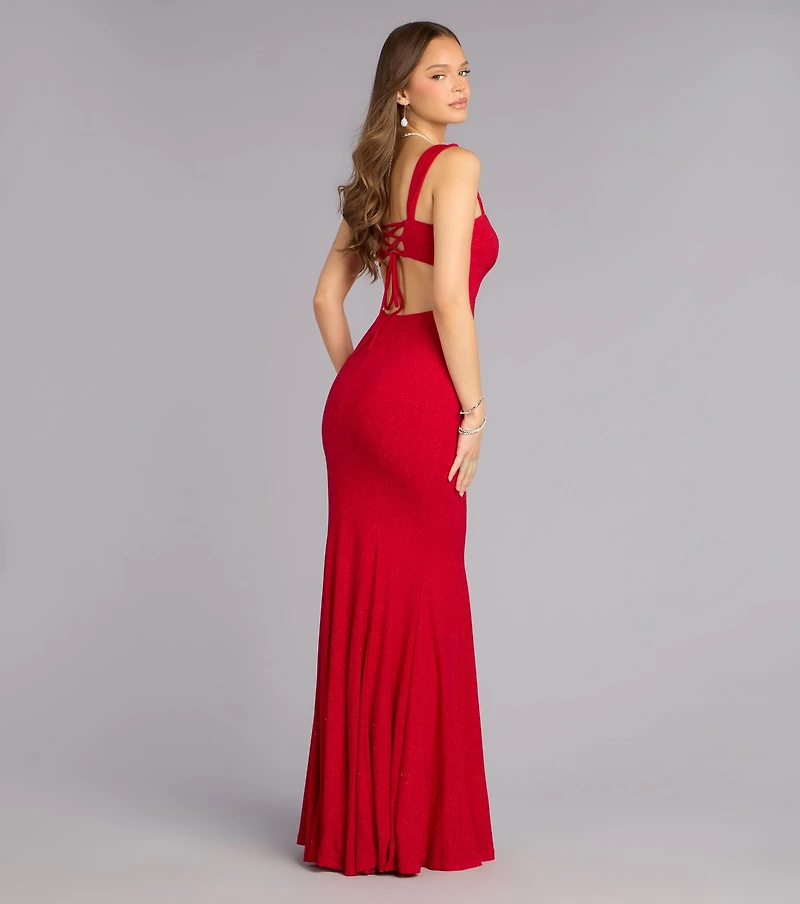 Sheila Glitter Lace-Up Formal Dress