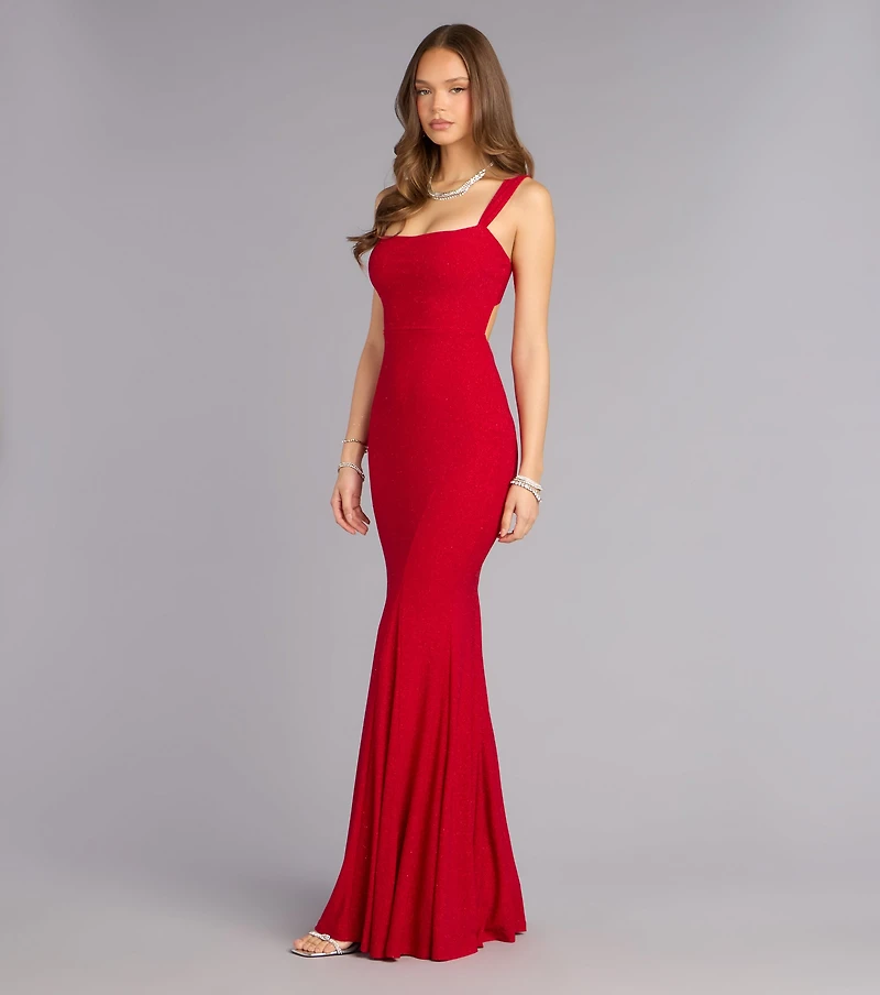Sheila Glitter Lace-Up Formal Dress