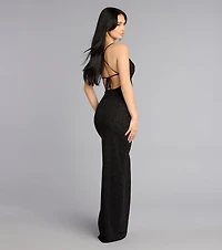 Eva Glitter Lace-Up Column Formal Dress