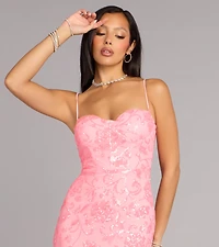 Savanna Floral Sequin Lace-Up Formal Dress