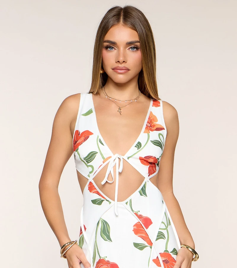 Rylan Floral Linen Cutout A-Line Dress