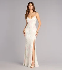 Lacey Floral Sequin Mermaid Formal Dress