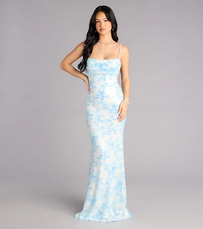 Justina Sequin Floral Formal Dress