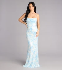 Justina Sequin Floral Formal Dress