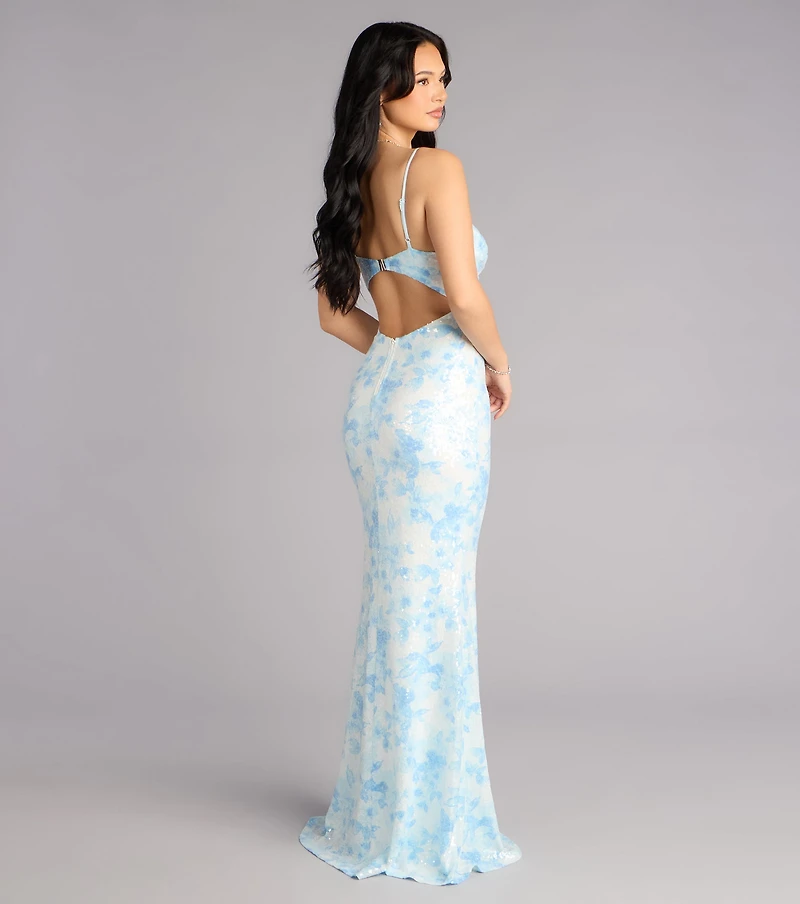 Justina Sequin Floral Formal Dress