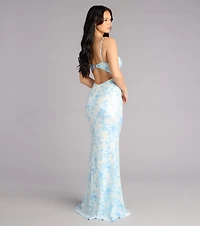 Justina Sequin Floral Formal Dress