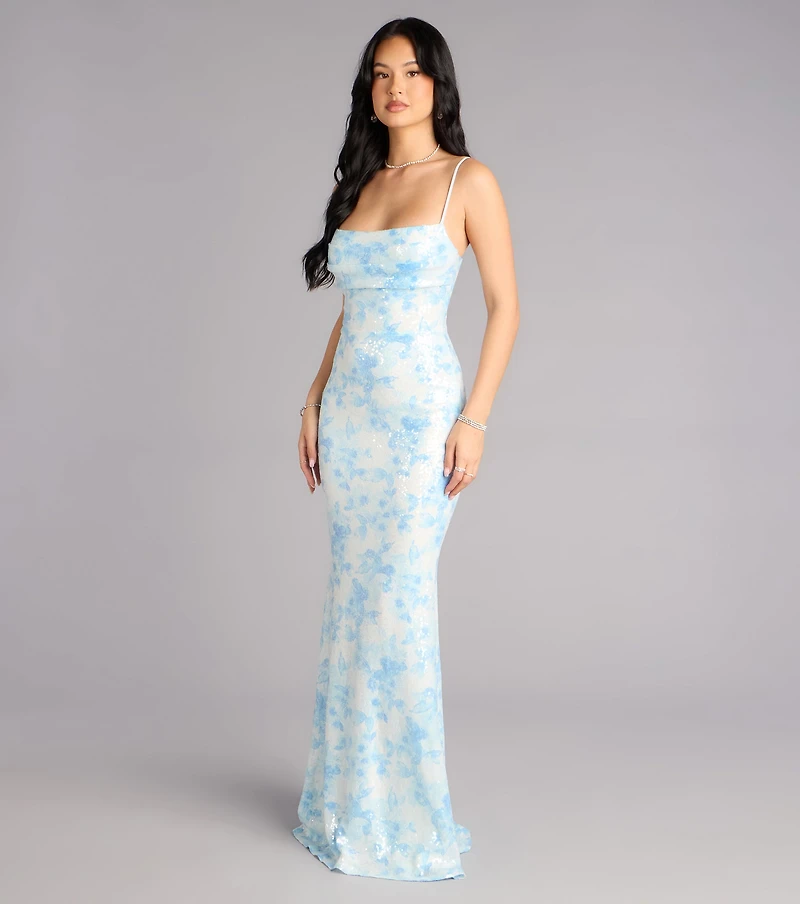 Justina Sequin Floral Formal Dress