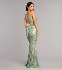 Kate Sequin Chiffon Tie Mermaid Formal Dress
