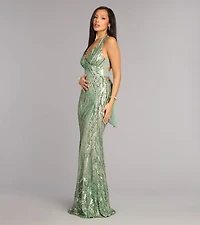 Kate Sequin Chiffon Tie Mermaid Formal Dress
