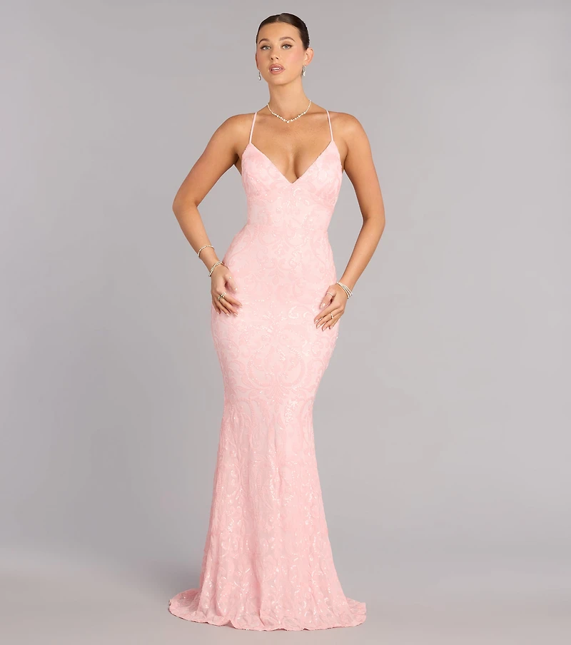 Bethanie Formal Sequin V-Neck Mermaid Dress