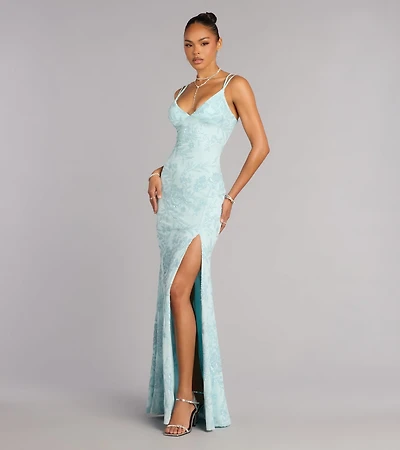 Carla Sequin Lace-Up Formal Dress