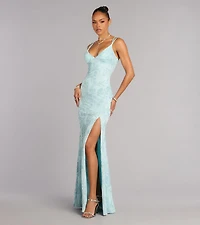 Carla Sequin Lace-Up Formal Dress