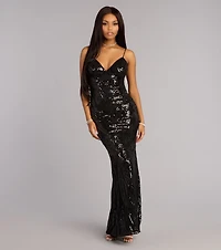 Ray Sequin Tie-Back Formal Dress