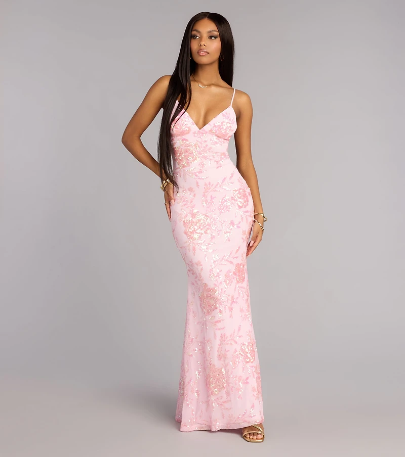 Elsie Sequin Lace-Up Formal Dress
