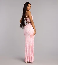 Elsie Sequin Lace-Up Formal Dress