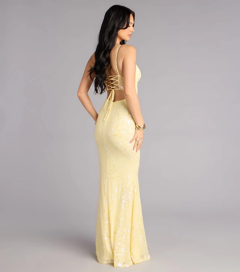 Aila Floral Sequin Mesh Mermaid Dress