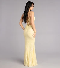 Aila Floral Sequin Mesh Mermaid Dress