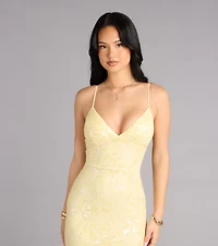 Aila Floral Sequin Mesh Mermaid Dress