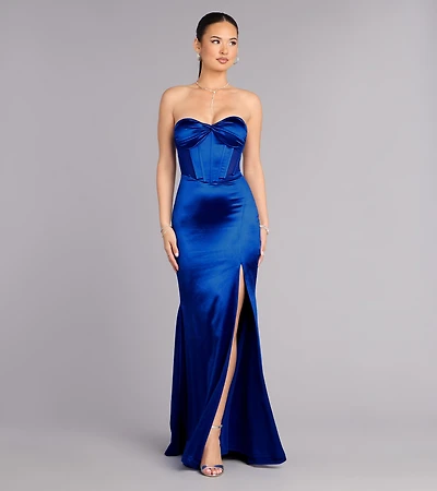 Serenity Satin Slit Lace-Up Formal Dress