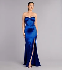 Serenity Satin Slit Lace-Up Formal Dress