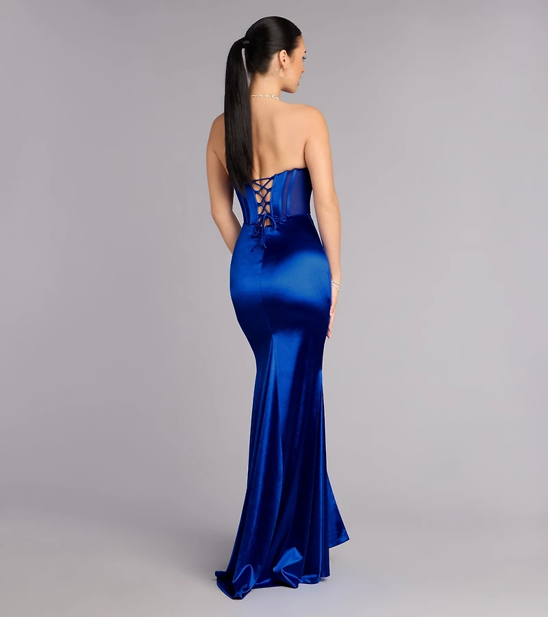 Serenity Satin Slit Lace-Up Formal Dress