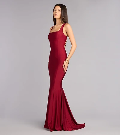 Karen Crepe Lace-Up Mermaid Formal Dress