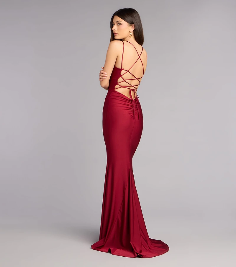 Karen Crepe Lace-Up Mermaid Formal Dress