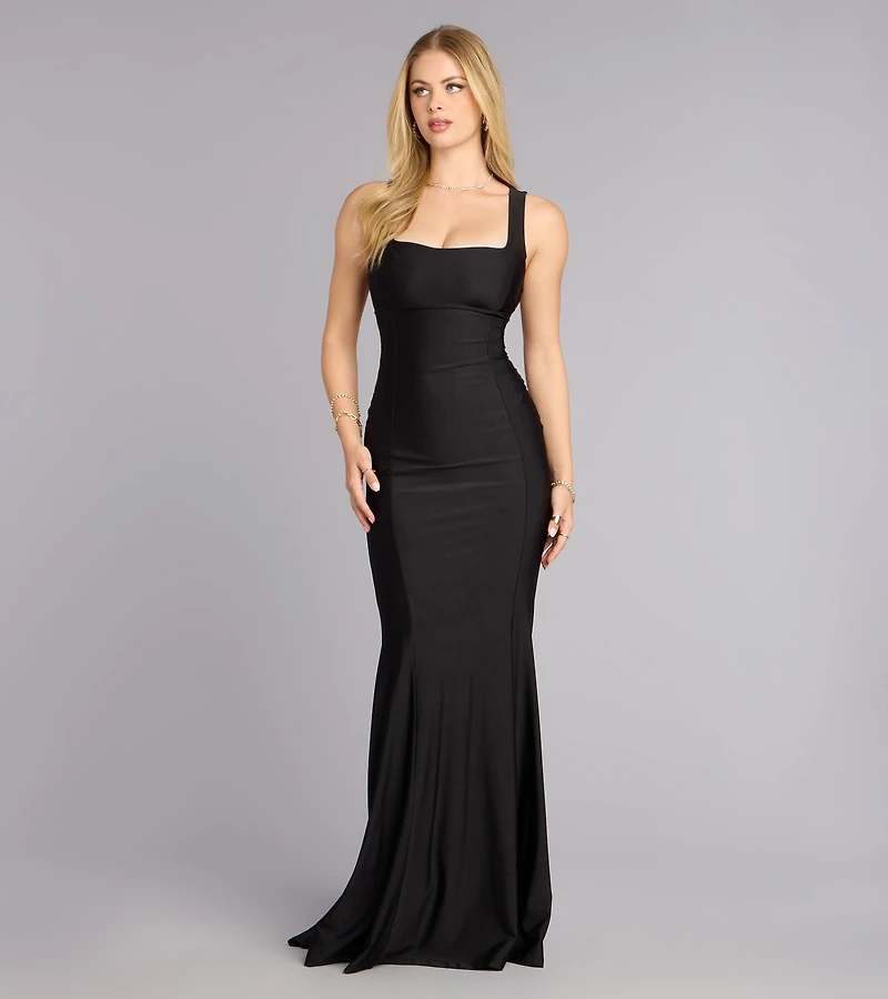 Karen Crepe Lace-Up Mermaid Formal Dress
