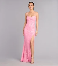 Lilyanna Floral Sequin Slit Formal Dress