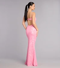 Lilyanna Floral Sequin Slit Formal Dress