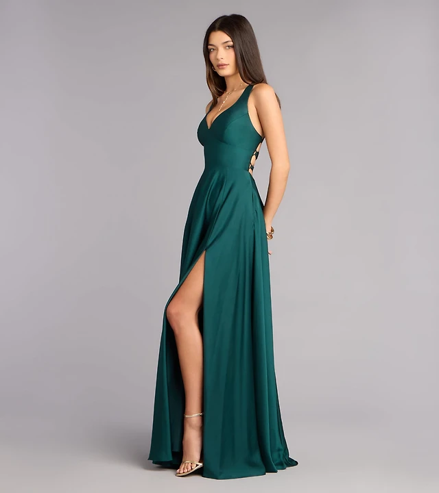 chelsea satin high slit formal dress Windsor Chelsea Satin High Slit Formal Dress