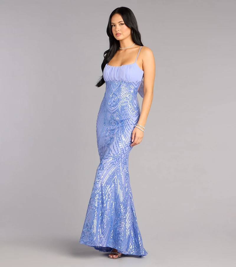 Indie Sequin Bow Column Formal Dress