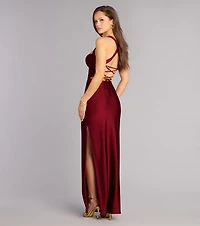 Rey Lace-Up Column Formal Dress