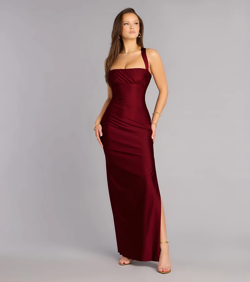 Rey Lace-Up Column Formal Dress