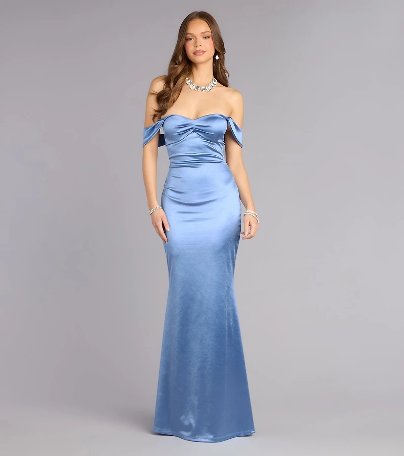 Melodie Satin Off-Shoulder Formal Dress