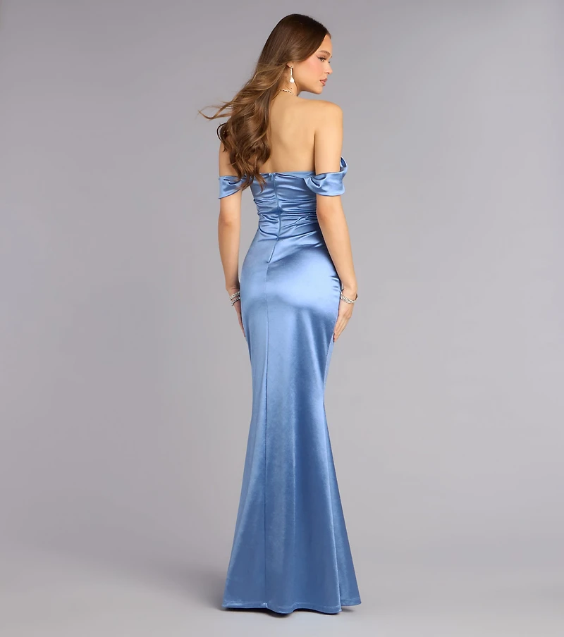 Melodie Satin Off-Shoulder Formal Dress
