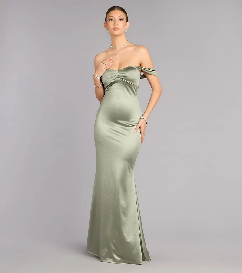 Melodie Satin Off-Shoulder Formal Dress