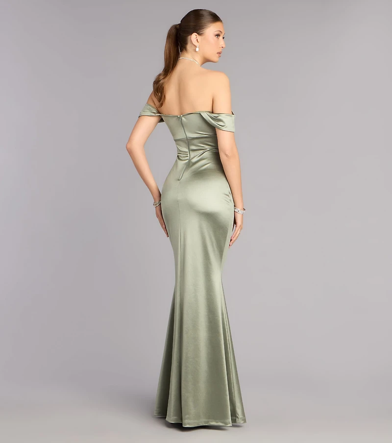 Melodie Satin Off-Shoulder Formal Dress