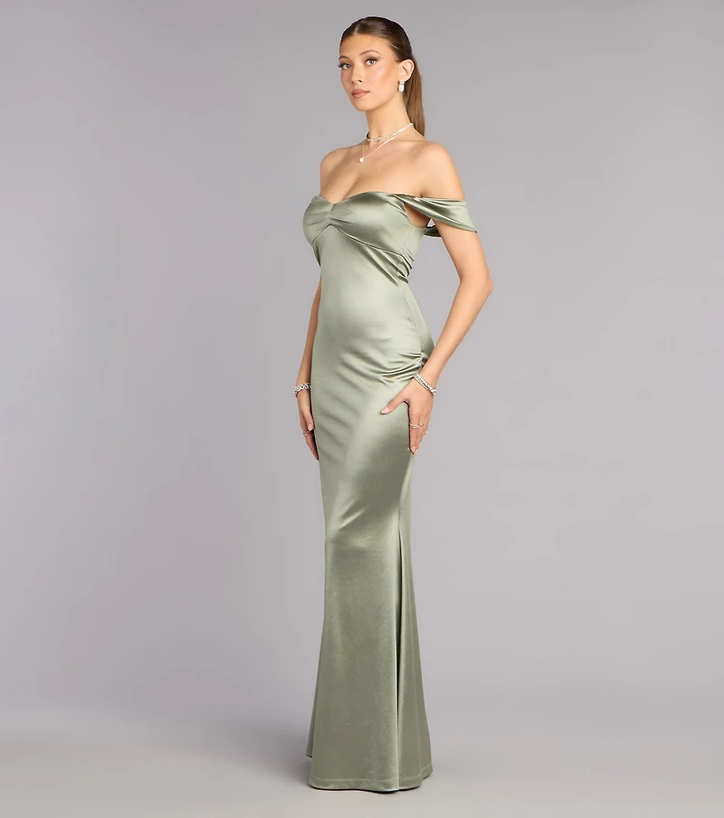 Melodie Satin Off-Shoulder Formal Dress