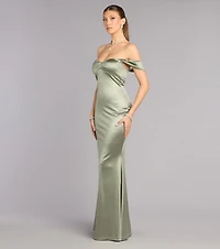 Melodie Satin Off-Shoulder Formal Dress