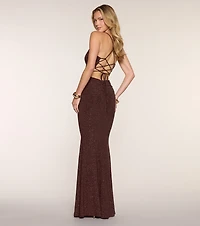Alicia Glitter Lace-Up Formal Dress