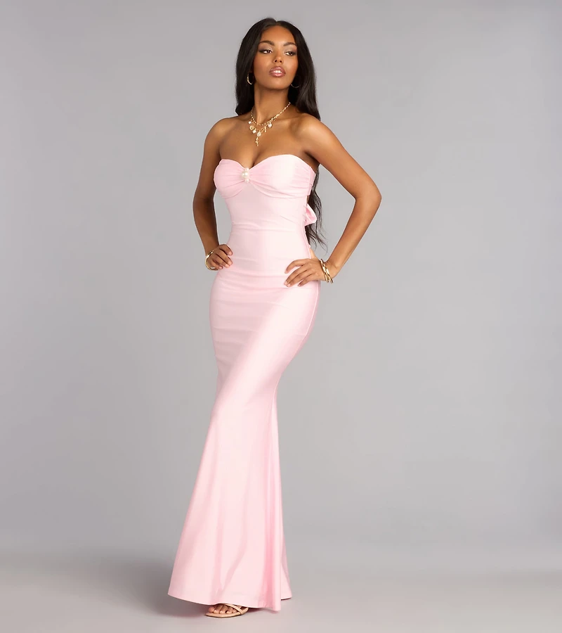 Zooey Faux Pearl Trim Mermaid Formal Dress