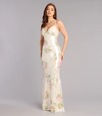 Elora Floral Sequin Lace-Up Mermaid Dress