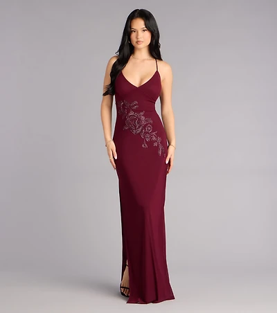 Adriane Beaded Floral Lace-Up Formal Dress