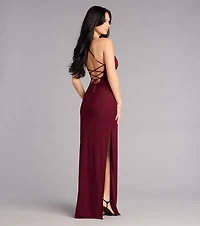 Adriane Beaded Floral Lace-Up Formal Dress