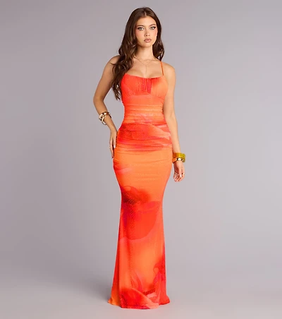 Amy Floral Rhinestone Mesh Formal Dress