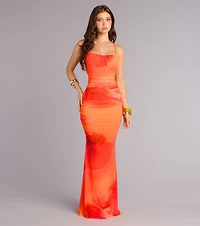 Amy Floral Rhinestone Mesh Formal Dress