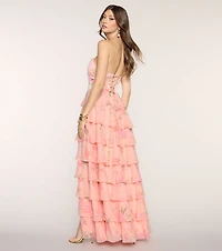 Elira Floral Chiffon Ruffle Formal Dress