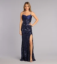 Leslie Sequin Slit Formal Dress